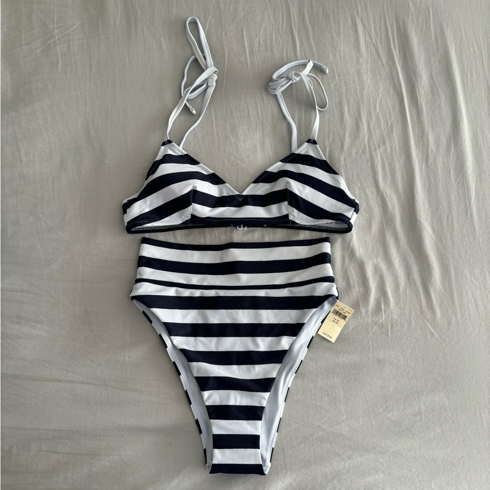 Navy and light blue striped bikini set from aerie